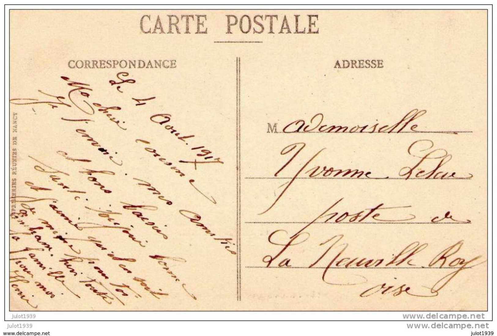 ALSACE ..-- 88 . VOSGES ..-- Mille Baisers ..--  1917 Vers LA NEUVILLE - ROY , Oise . - Autres & Non Classés