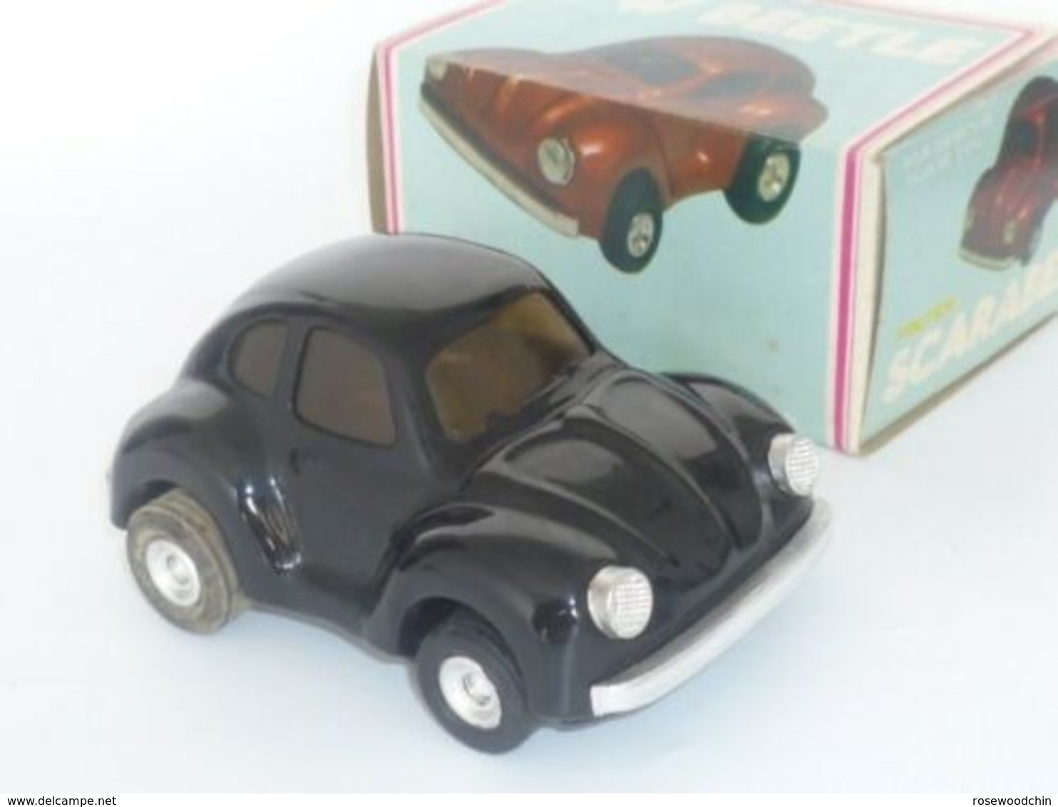 VINTAGE ! China 60s' Friction Tin Toy Car VW Volkswagen BEETLE (Black Colour)  (MF-145) - Toy Memorabilia