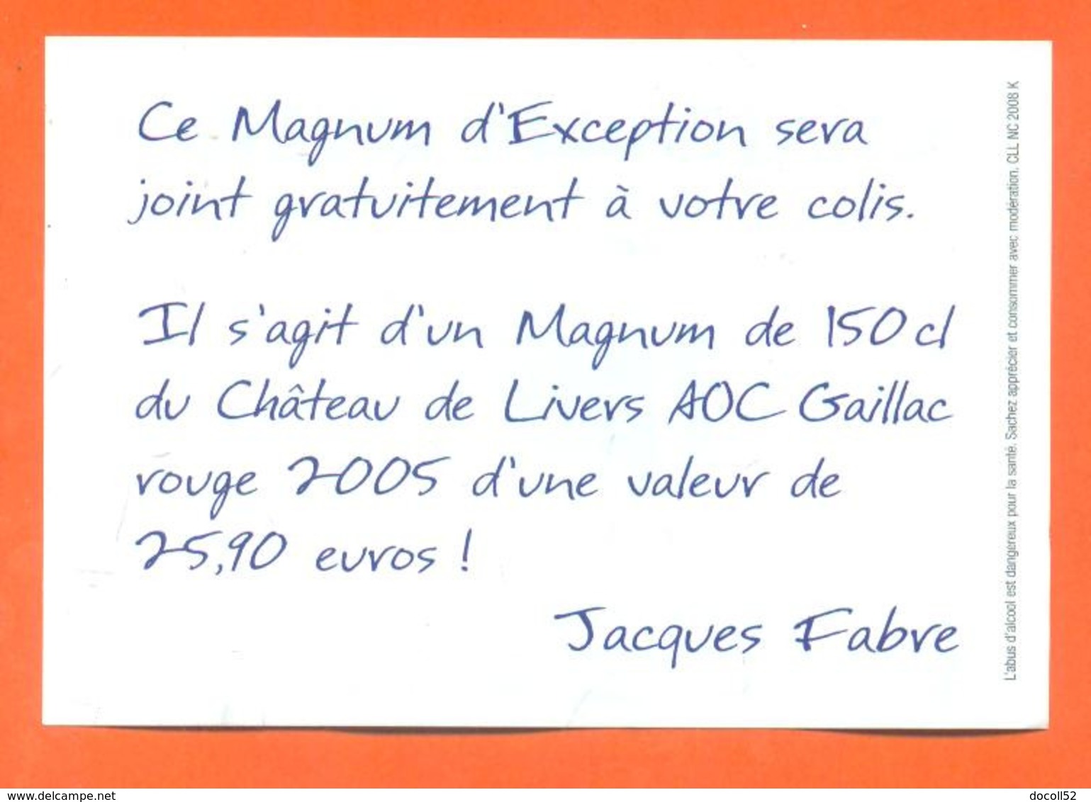 étiquette Magnum De Vin De Gaillac Chateau De Livers Caves à Labastide De Levis - 150 Cl - 2 Scans - Gaillac