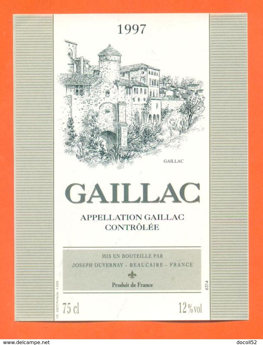 étiquette De Vin De Gaillac 1997 Joseph Duvernay à Beaucaire - 75 Cl - Gaillac