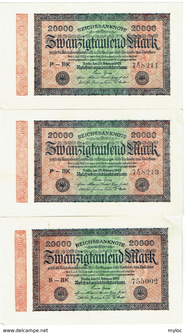 Lot De 3 Billets. Allemagne. Germany. Reichsbanknote 20000 Mark. 1923. - 20000 Mark