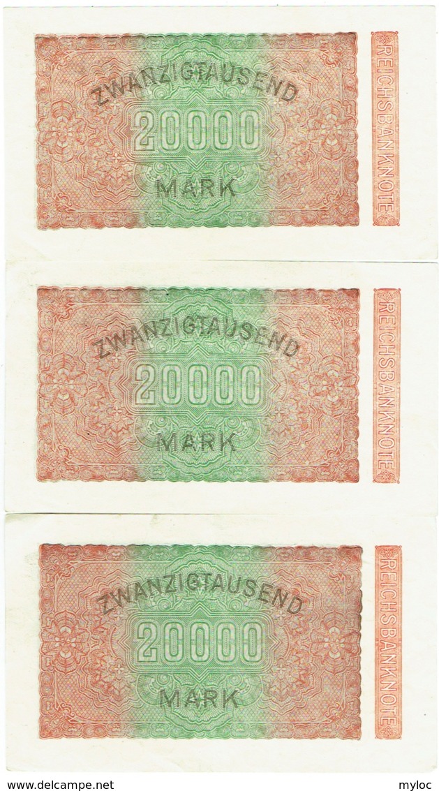 Lot De 3 Billets. Allemagne. Germany. Reichsbanknote 20000 Mark. 1923. - 20000 Mark