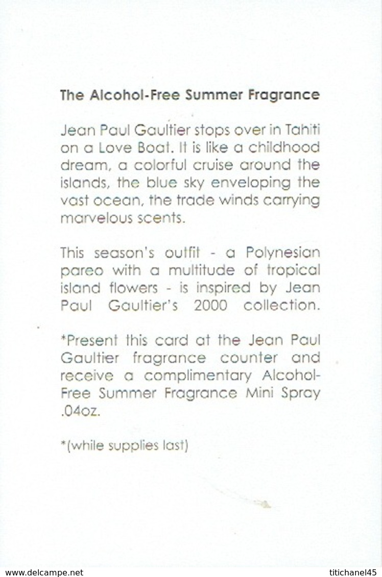 Carte Postale Jean-Paul GAULTIER  "SUMMER COLLECTION"  - Perfume Card USA - Modernes (à Partir De 1961)