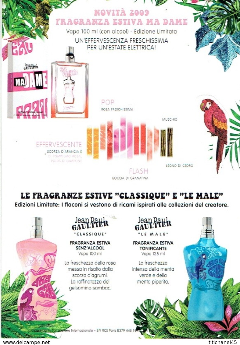 Grande Carte Glacée Jean-Paul GAULTIER  "EAUX D'ETE - SUMMER FRAGRANCES"  - Perfume Card ITALIE 2009 - 15 X 21 Cm - Modernes (à Partir De 1961)