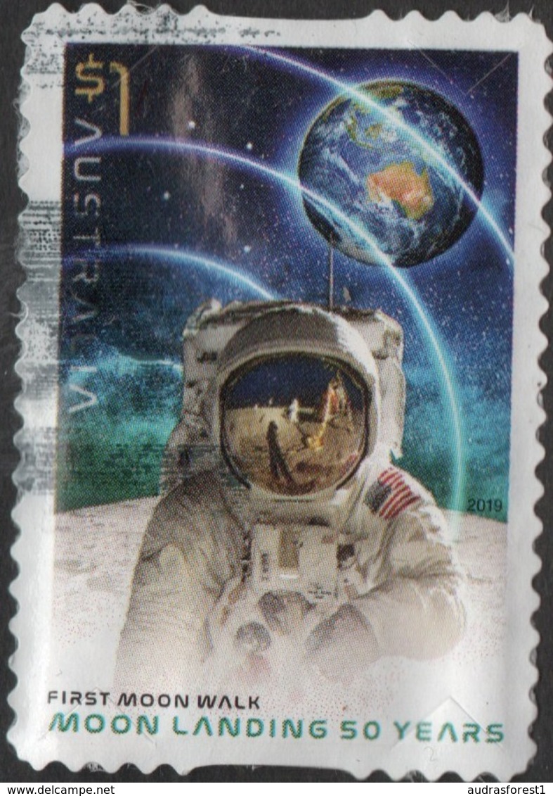 2019 USED $1 Stamp  SPACE MOON LANDING From AUSTRALIA  Some Paper Adherence - Collections