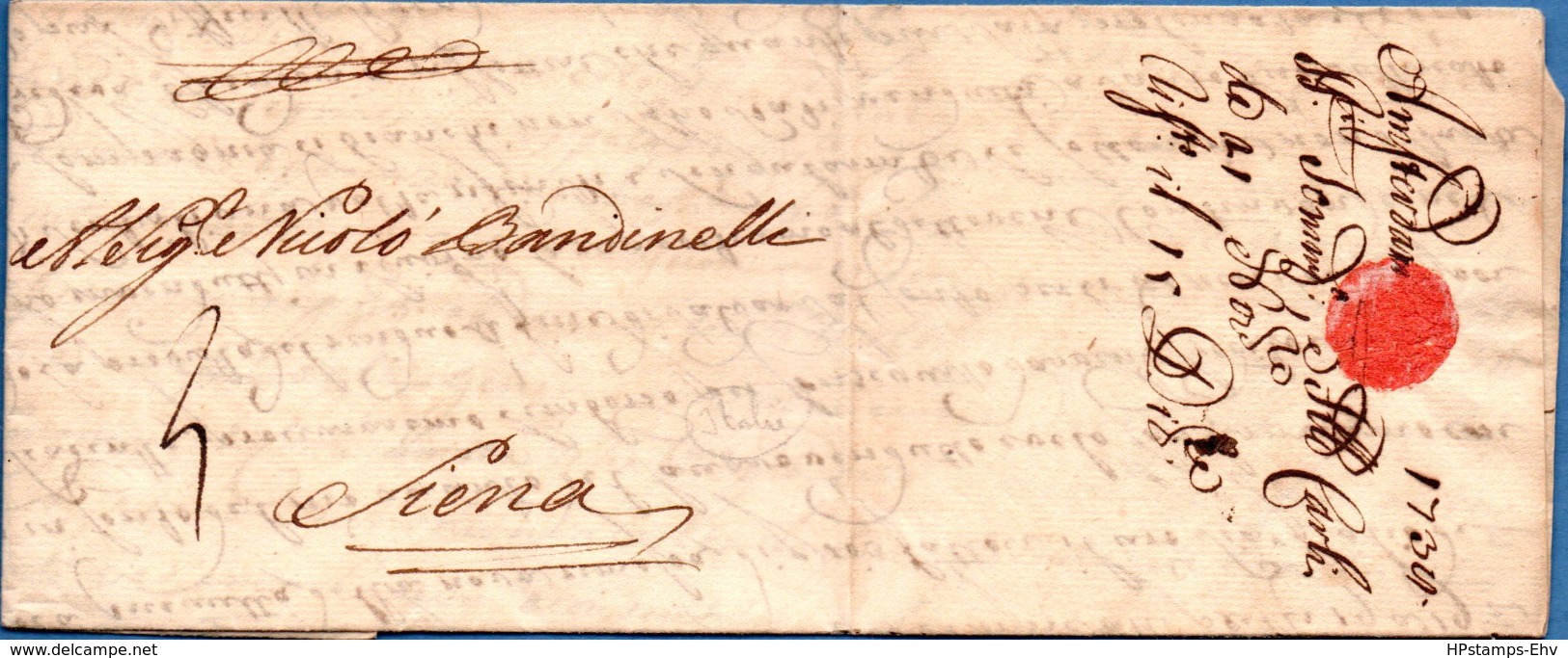 Full Letter From Amsterdam 1734 To Siena - Toscana Italy Excellent Quality Postal History  - 1911.1206 - ...-1852 Préphilatélie