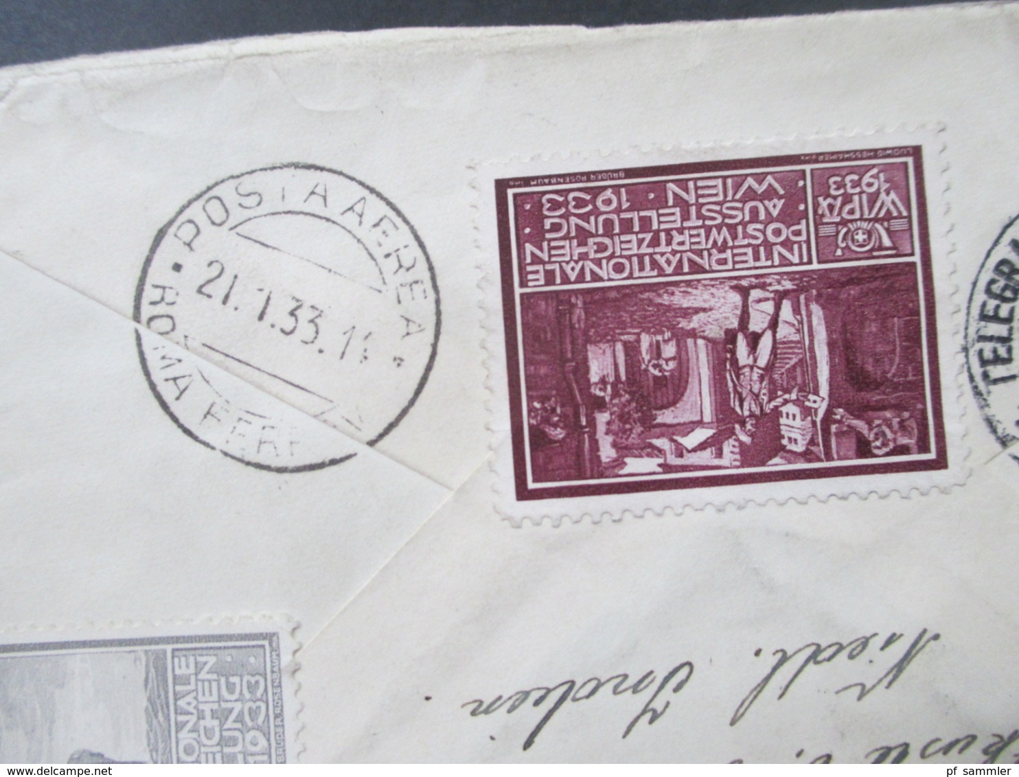 Niederlandisch Indie 1933 Luftpost Von Medan über Rom Nach Prag Rückseitig 3 Vignetten / Reklamemarken Wipa 1933 - Nederlands-Indië
