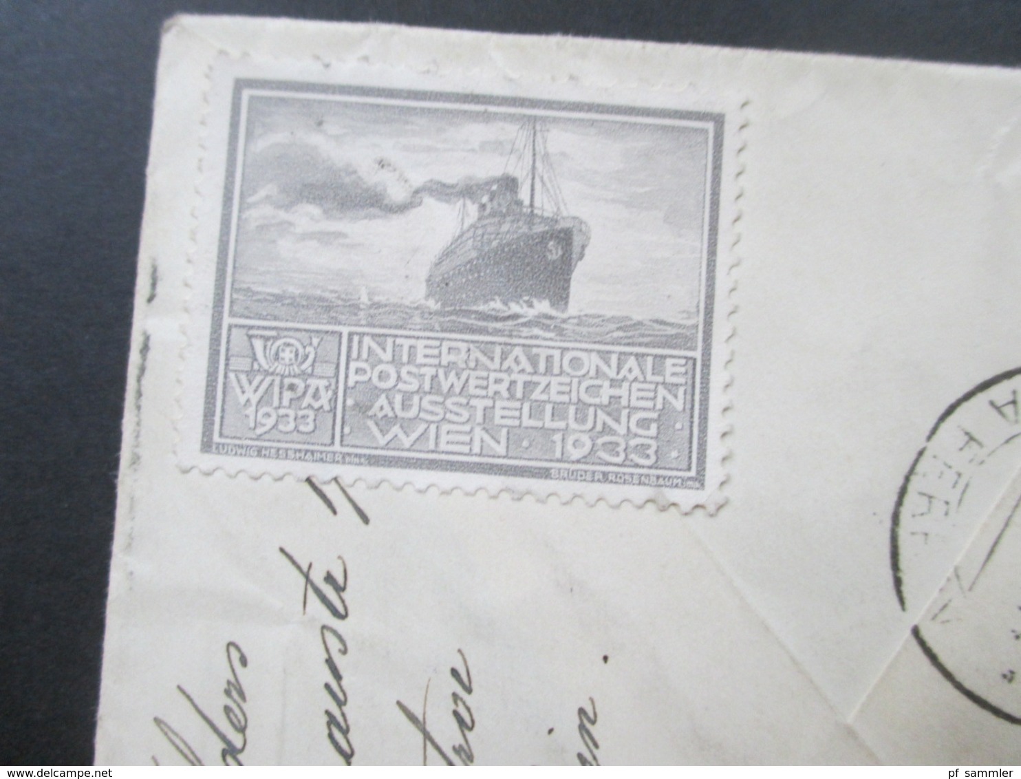 Niederlandisch Indie 1933 Luftpost von Medan über Rom nach Prag rückseitig 3 Vignetten / Reklamemarken Wipa 1933