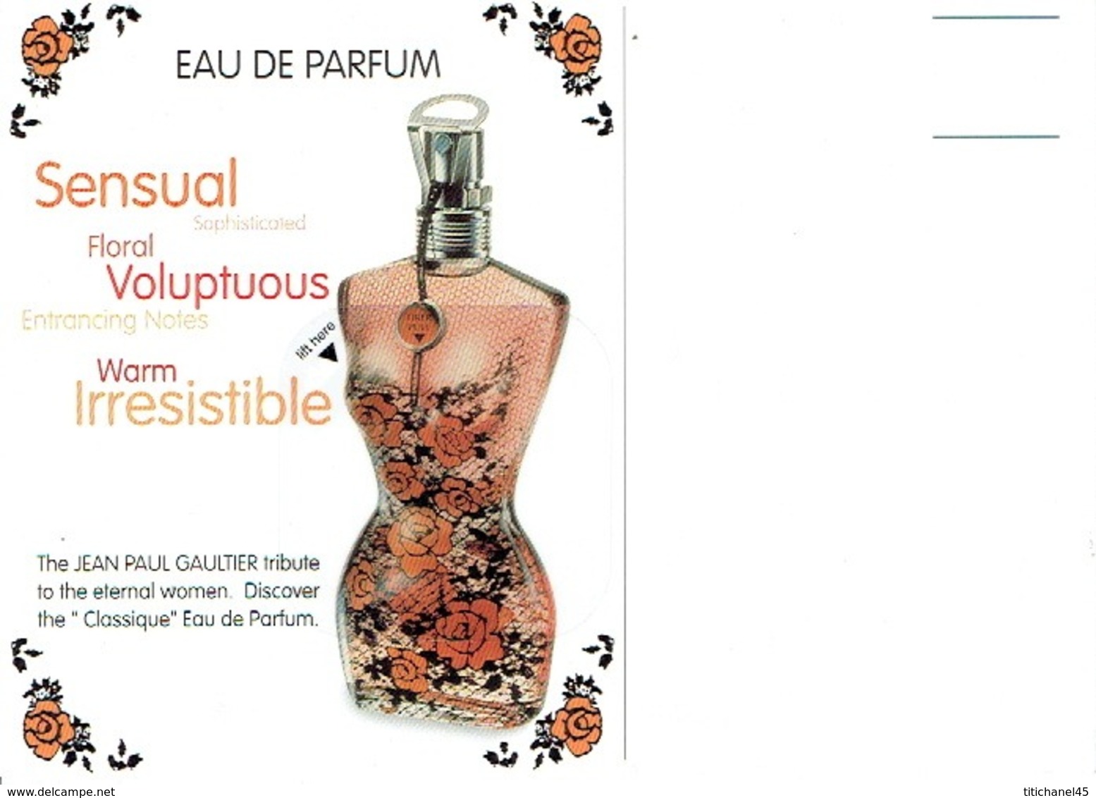 Grande Carte Glacée Jean-Paul GAULTIER  "CLASSIQUE" Avec Patch Au Verso - Perfume Card USA - Modern (ab 1961)