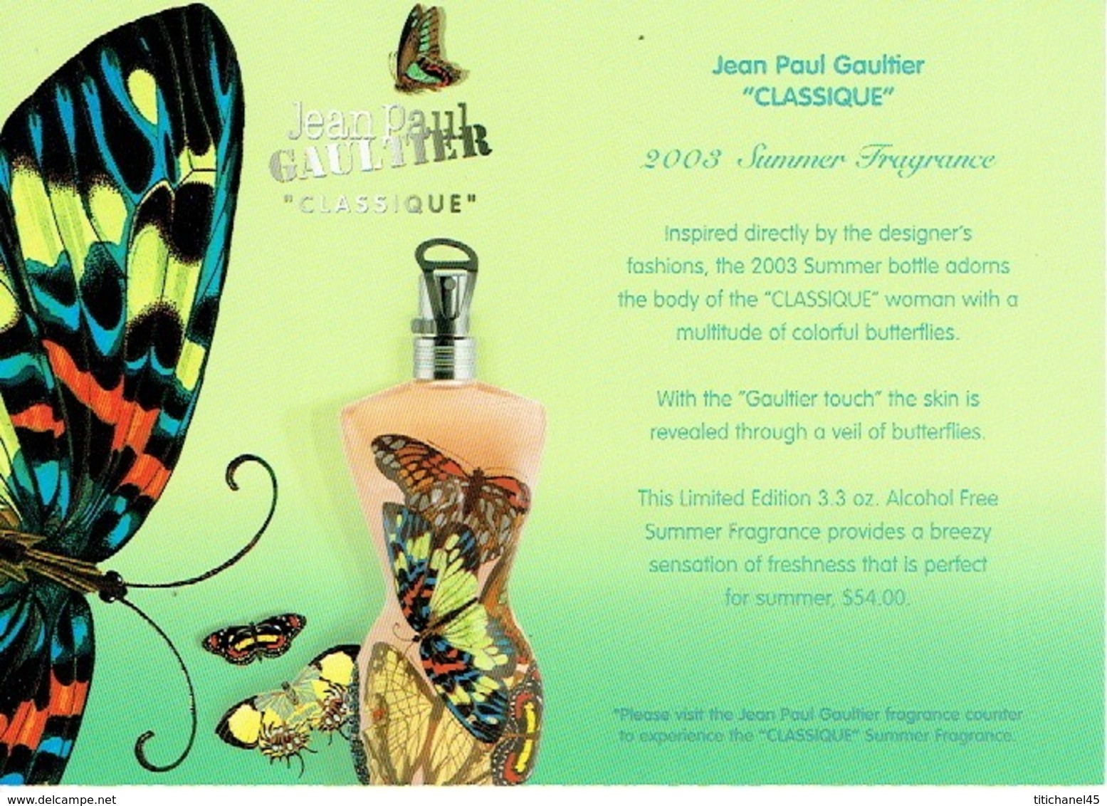 Grande Carte Glacée Jean-Paul GAULTIER  "CLASSIQUE" SUMMER FRAGRANCE - Perfume Card USA 2003 - Modern (ab 1961)