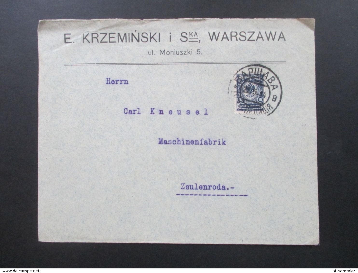 Russland / Polen 1914 Firmenbrief E. Krzeminski Warszawa Frankiert Mit Russischer Marke Stempel Bapwaba - Briefe U. Dokumente