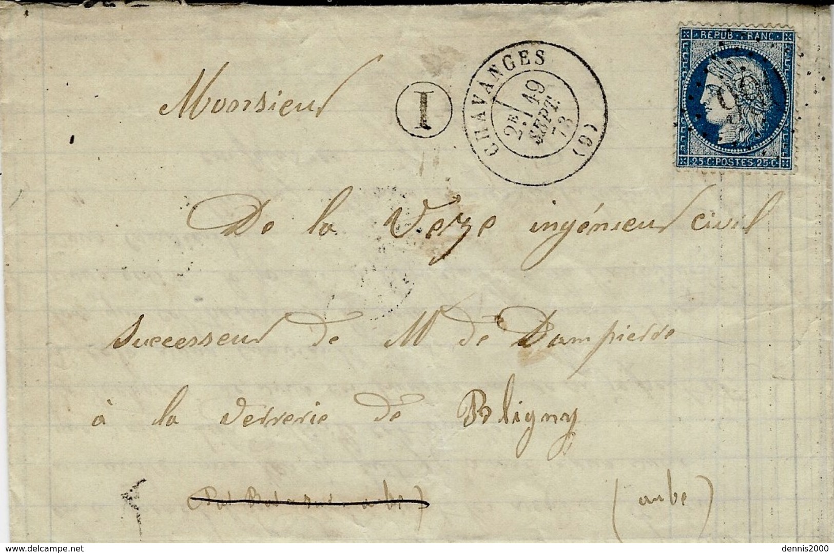 1866- Lettre De CHAVANGES  ( Aube )  Cad T17  Affr. N° 60 Oblit. G C 990 + I Boite Rurale De Beaux-sous-Pars ( Aube ) - 1849-1876: Période Classique