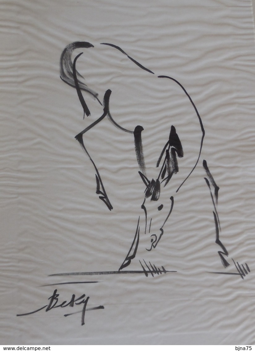 BE KY  Encre Sur Soie Signée Par L'artiste : CHEVAL RUANT / Ink On Silk / Painting / Peinture / Avant 1965 / Vietnam - Arte Asiatica