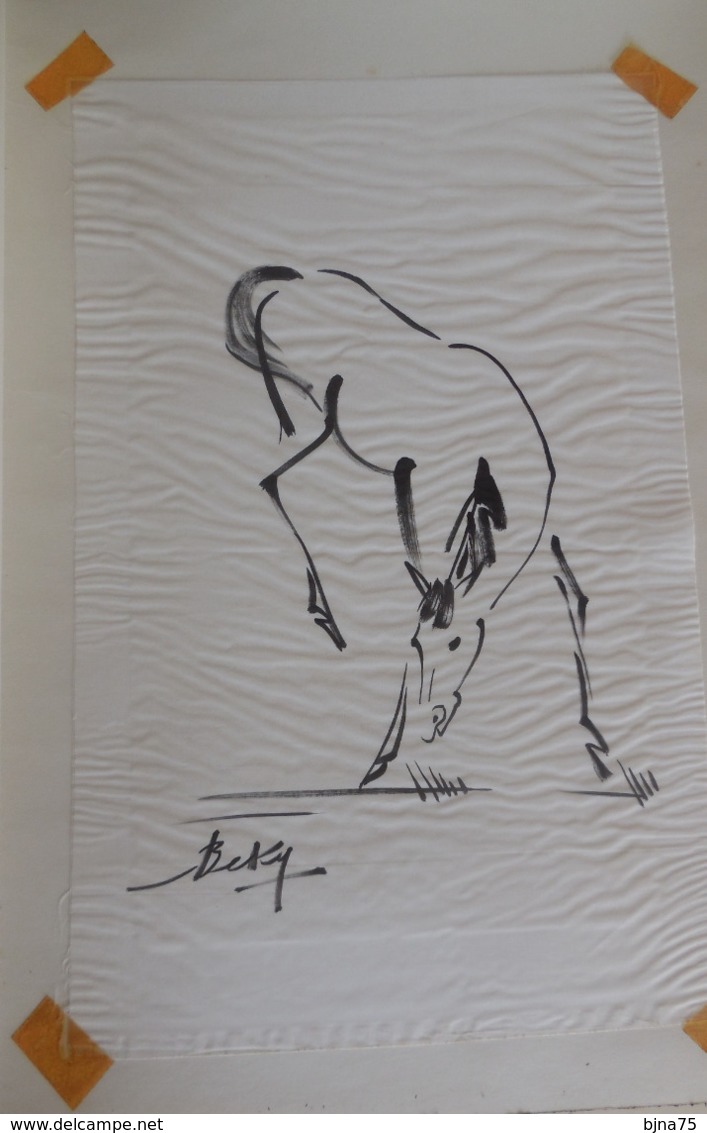 BE KY  Encre Sur Soie Signée Par L'artiste : CHEVAL RUANT / Ink On Silk / Painting / Peinture / Avant 1965 / Vietnam - Arte Asiatica