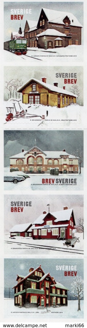 Sweden - 2019 - Railway Station Buildings - Mint Self-adhesive Booklet Stamp Set - Unused Stamps