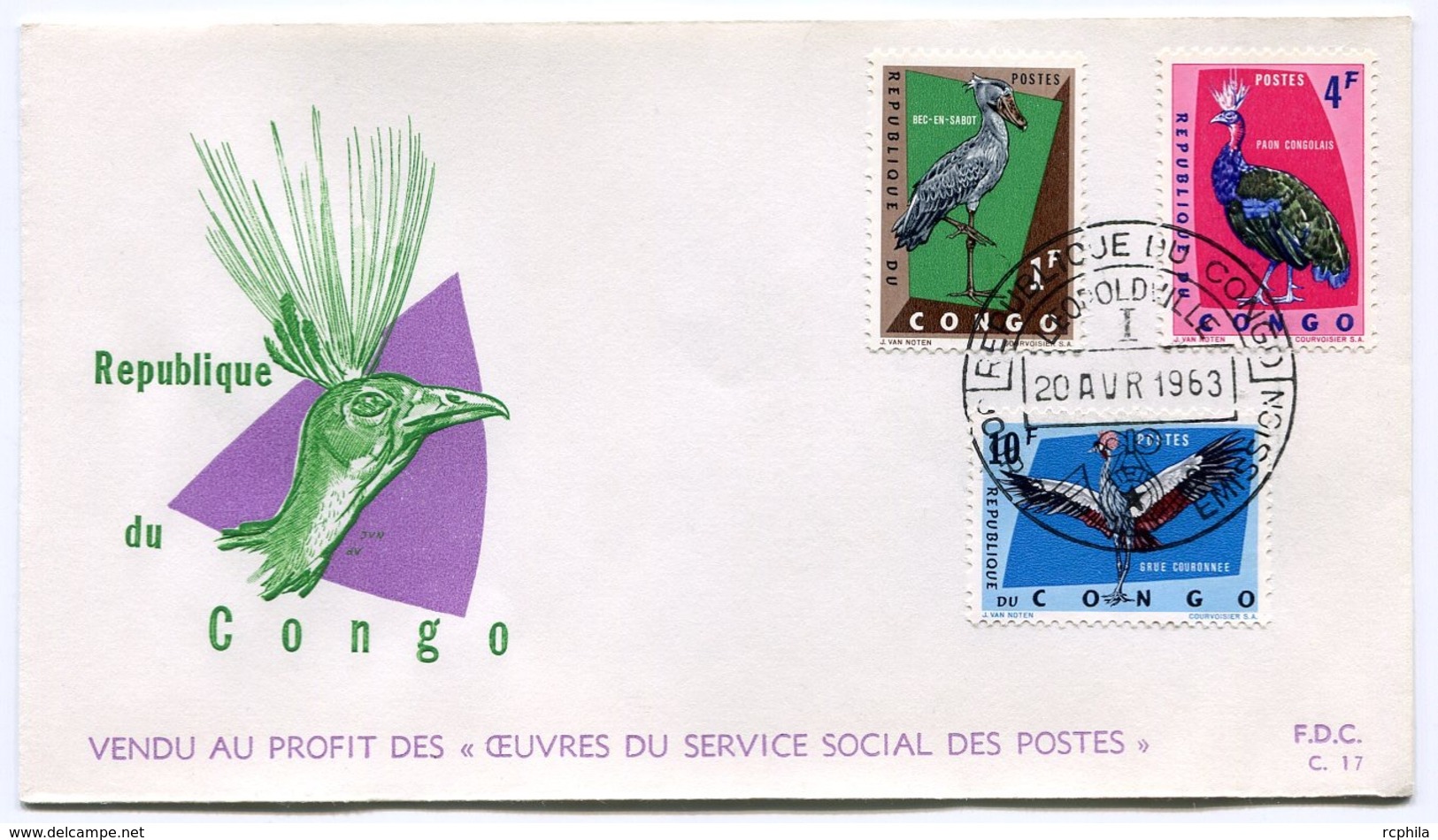 RC 14451 CONGO 1963 OISEAUX FDC 1er JOUR TB - Other & Unclassified