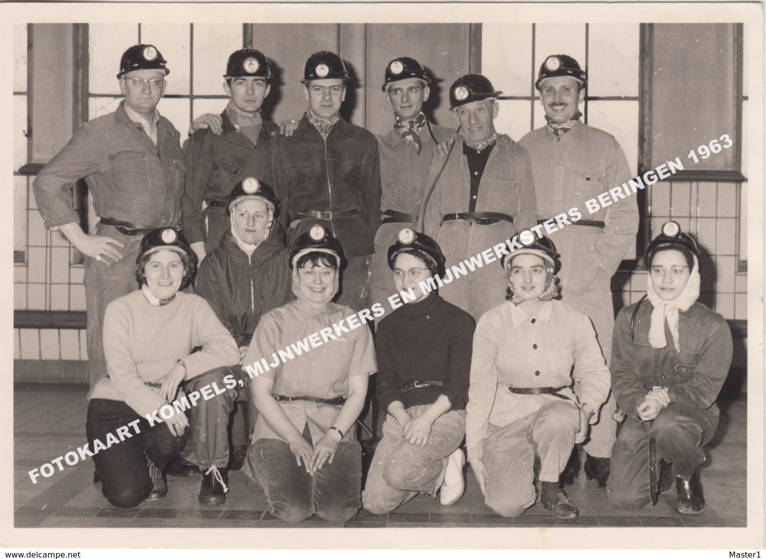 GEVAERT FOTOKAART KOMPELS MIJNWERKERS EN MIJNWERKSTERS BERINGEN 1963 - Beringen