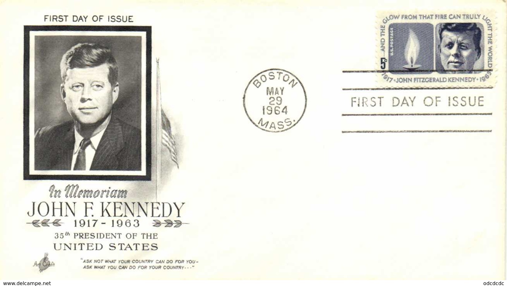 FIRST DAY  OF ISSUE In Memoriam John F KENNEDY 1917 1963  BOSTON MAY 29 1964 Mass   Us 5Cents RV - 1961-1970