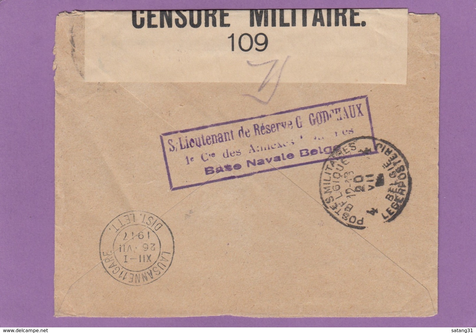 1E CIE. DES ANNEXES FLOTTANTES,BASE NAVALE BELGE.LETTRE POUR LAUSANNE OUVERTE PAR LA CENSURE MILITAIRE. - Storia Postale