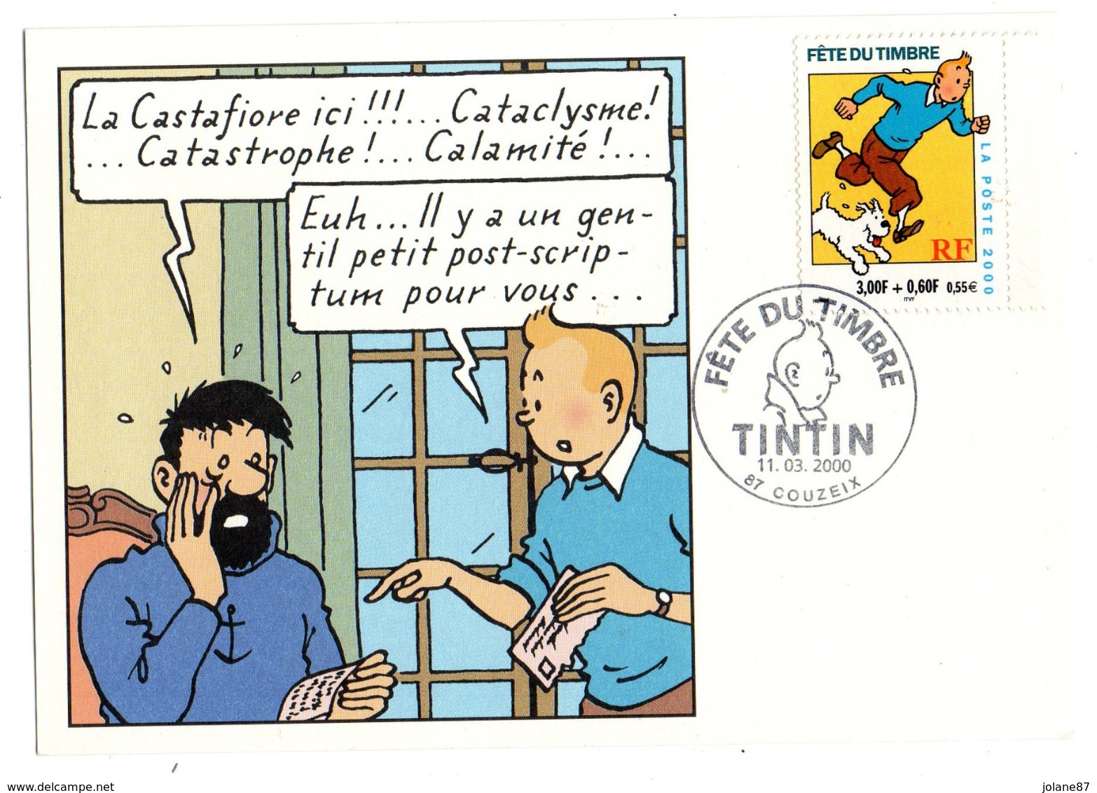 CPM  FETE DU TIMBRE 2000  TINTIN  ET CAPITAINE HADDOCK        AVEC TIMBRE - Borse E Saloni Del Collezionismo