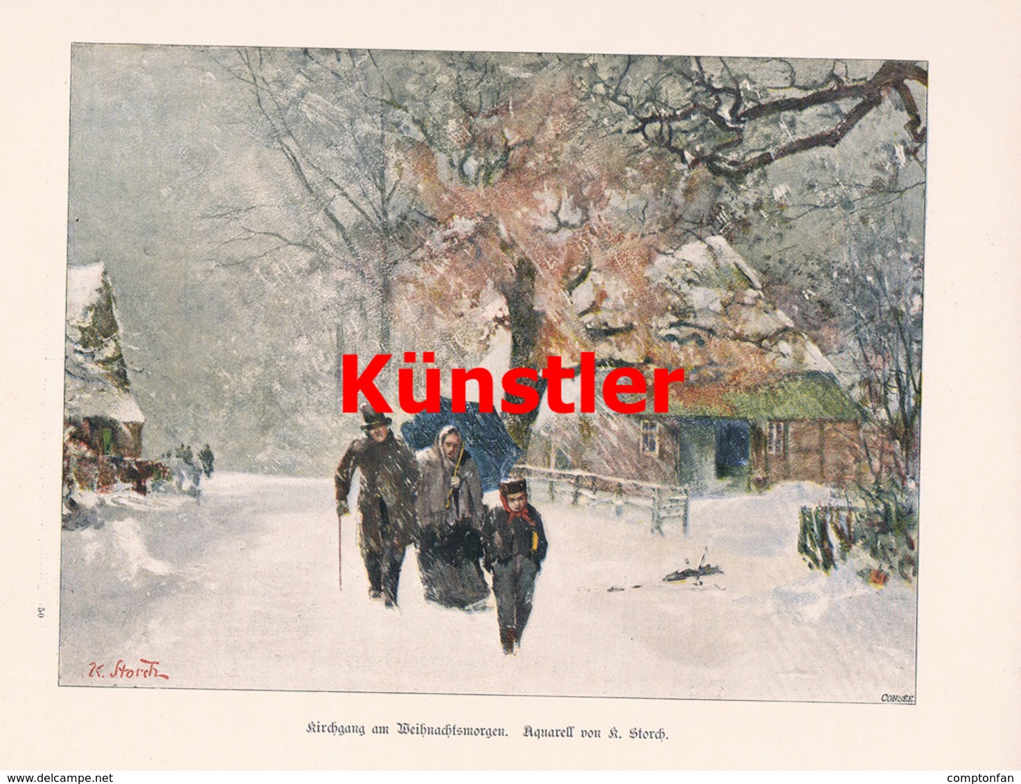 1431 K. Storch Kirchgang Weihnachten Winterbild Druck 1898 !! - Estampes & Gravures