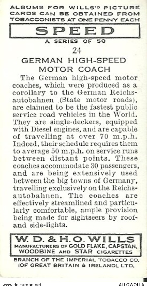 5795"GERMAN  HIGH SPEED MOTOR COACH-WILLS'S CARD N° 24-SET SPEED" - Wills