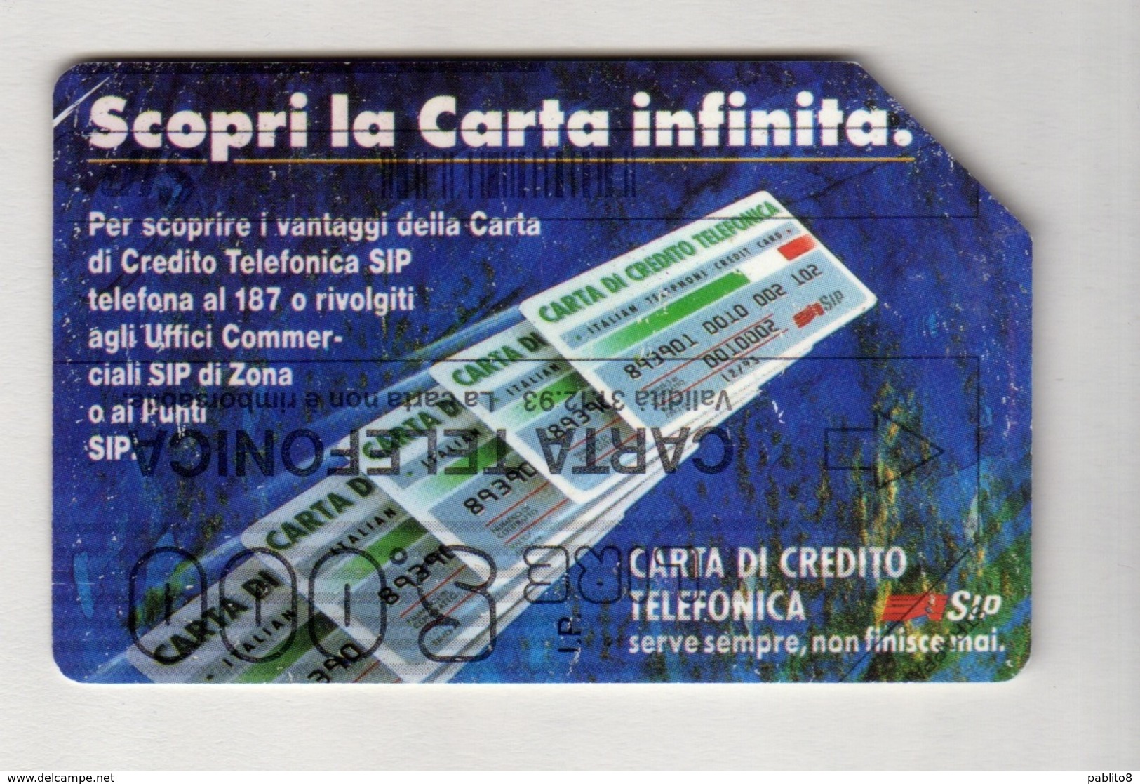 ITALIA ITALY SCHEDA TELEFONICA CARTA DI CREDITO SIP SCOPRI LA CARTA INFINITA USATA USED LIRE 5000 - Pubbliche Figurate Ordinarie