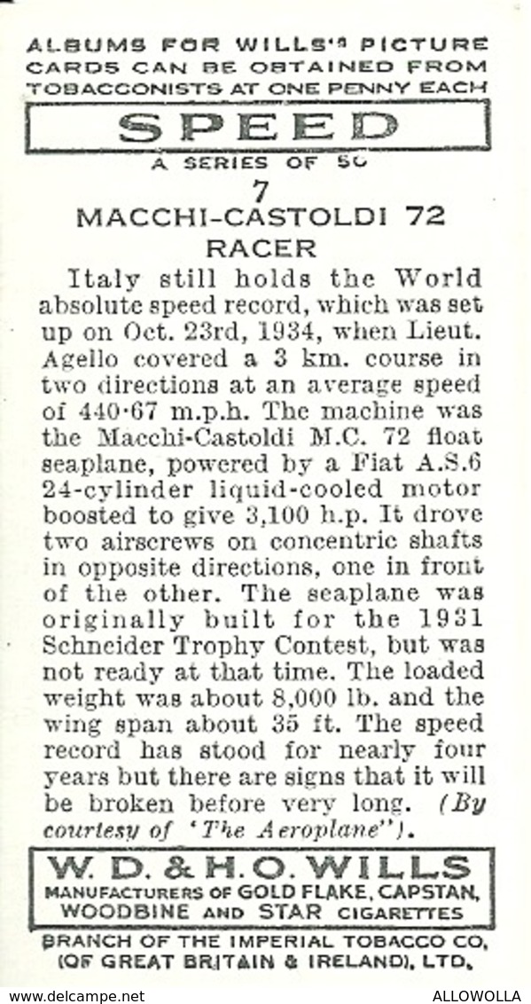 5808"MACCHI CASTOLDI 72 RACER-WILLS'S CARD N° 7-SET SPEED" - Wills