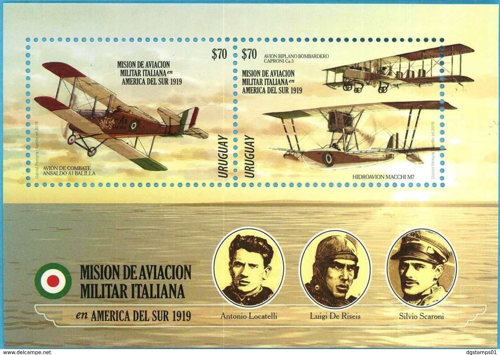 Uruguay 2019 ** HB Mision De Aviacion Militar Italiana 1919. Fuerza Aérea. - Prima Guerra Mondiale