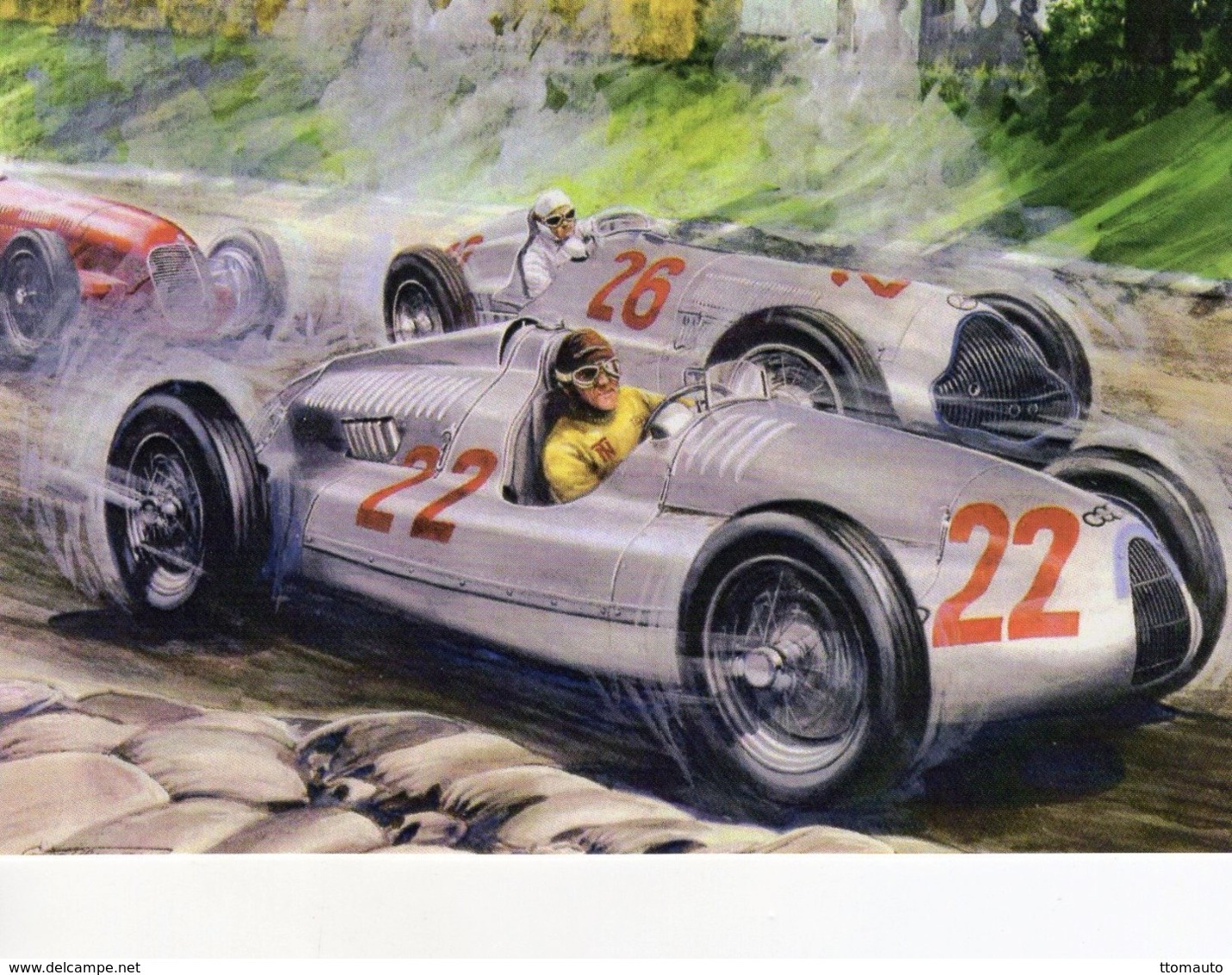 Auto Union Mercedes Grand Prix  -  Automotive Art Postcard - Carte Postale Modern - Grand Prix / F1