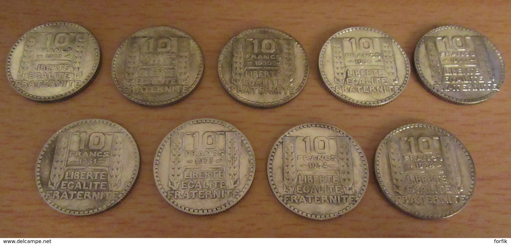 France - Lot De 9 Monnaies 10 Francs TURIN Argent 1929 à 1934 - Achat Immédiat - Sonstige & Ohne Zuordnung