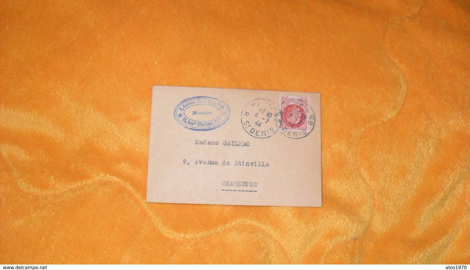 PETITE ENVELOPPE ANCIENNE DE 1944.../ LEONCE JARRIAND NOTAIRE PARIS POUR CHARENTON..CACHETS + TIMBRE - 1921-1960: Période Moderne