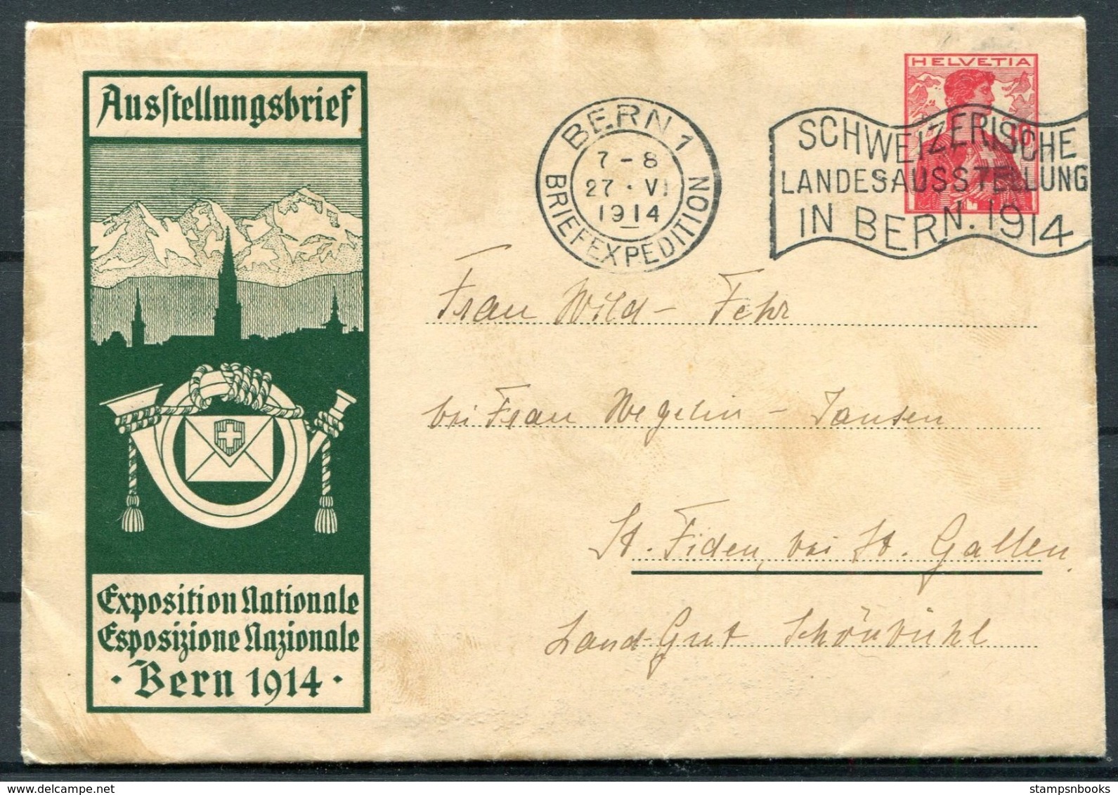 1914 Switzerland Bern Ausstellungbrief, Exposition Nationale - St Fiden - Covers & Documents