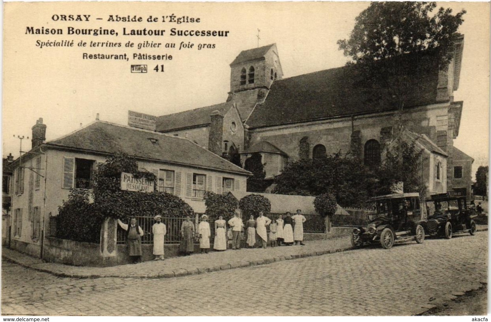 CPA ORSAY Abside De L'Église. Maison Bourgine. Resto, Patisserie (509767) - Orsay