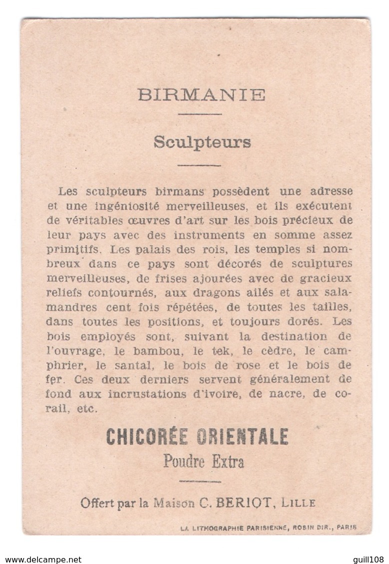 Chromo Bériot Lille Didactique Birmanie Sculpteur Tradition Sculpture Birman Maison Burmese Carving Burma A30-61 - Tea & Coffee Manufacturers