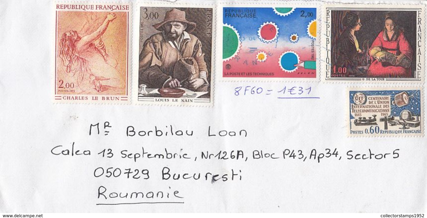 7387FM- PAINTINGS, TECHNICS, TELECOM, STAMPS ON COVER, 2019, FRANCE - Covers & Documents