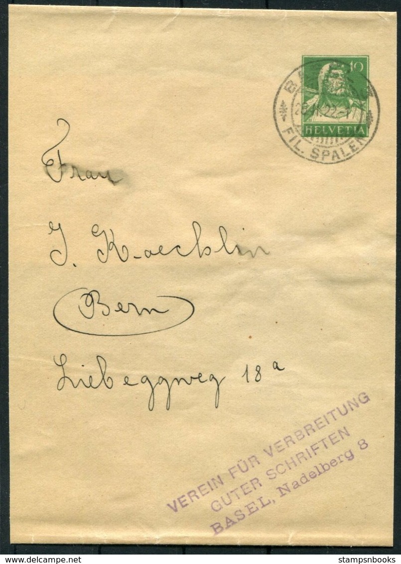 1922 Switzerland Stationery Wrapper Basel - Bern. Verein Fur Verbreitung Guter Schriften - Stamped Stationery