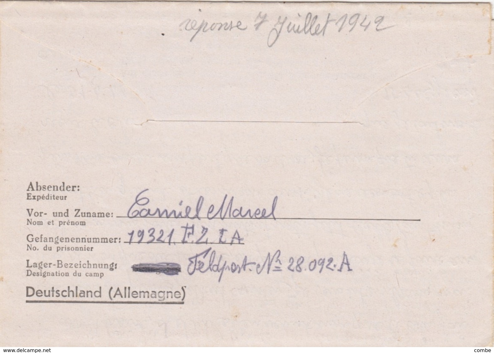 KRIEGSGEFANGENENPOST. FELDPOST N° 28092 A. 14 6 42 / 7 7 42   /  2 - Briefe U. Dokumente