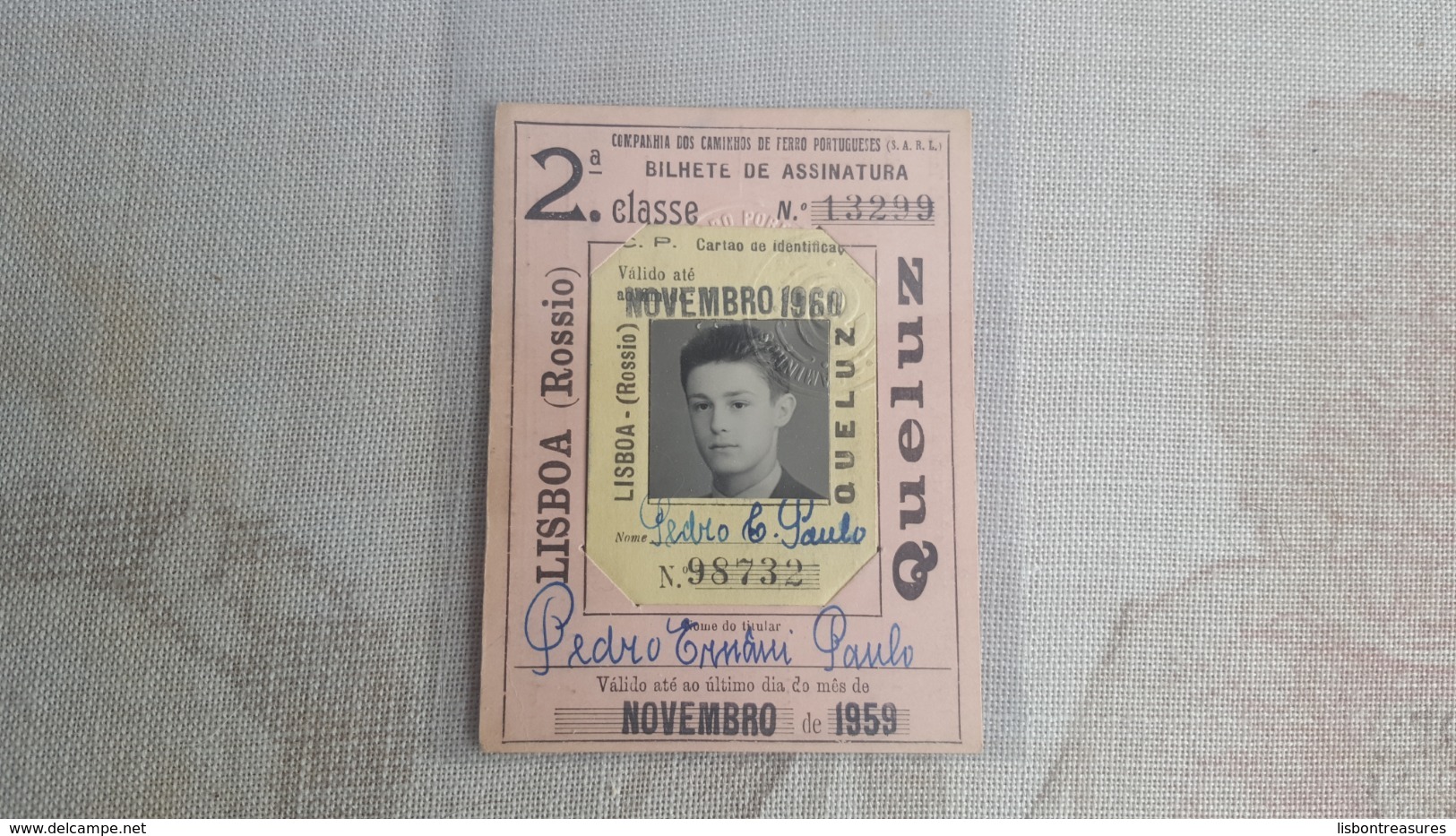 ANTIQUE PORTUGAL SEASON TICKET PASSE CAMINHOS DE FERRO PORTUGUESES ROSSIO QUELUZ 2ª CLASSE 1959 - Europa