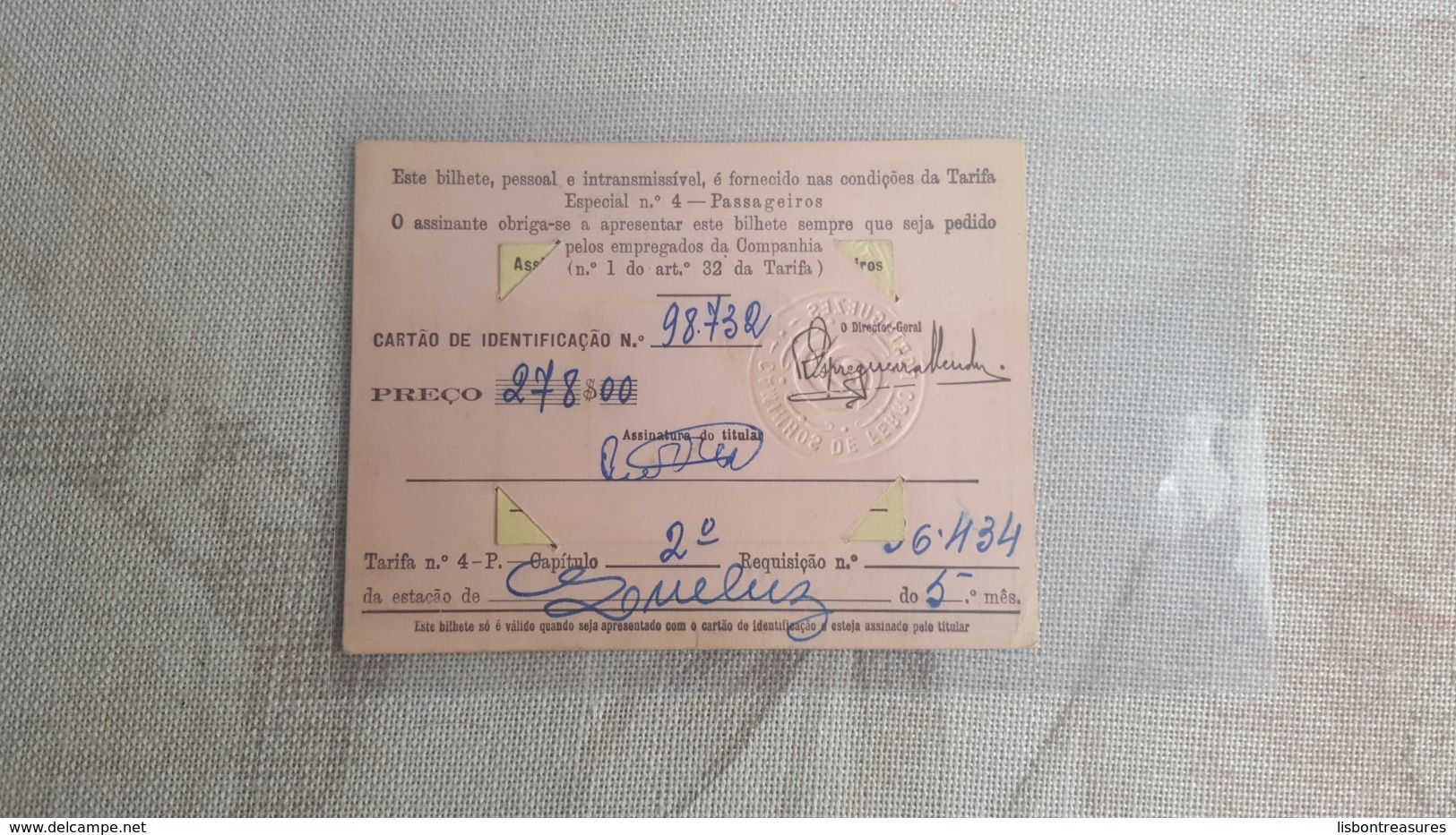 ANTIQUE PORTUGAL SEASON TICKET PASSE CAMINHOS DE FERRO PORTUGUESES ROSSIO QUELUZ 2ª CLASSE 1959 - Europa