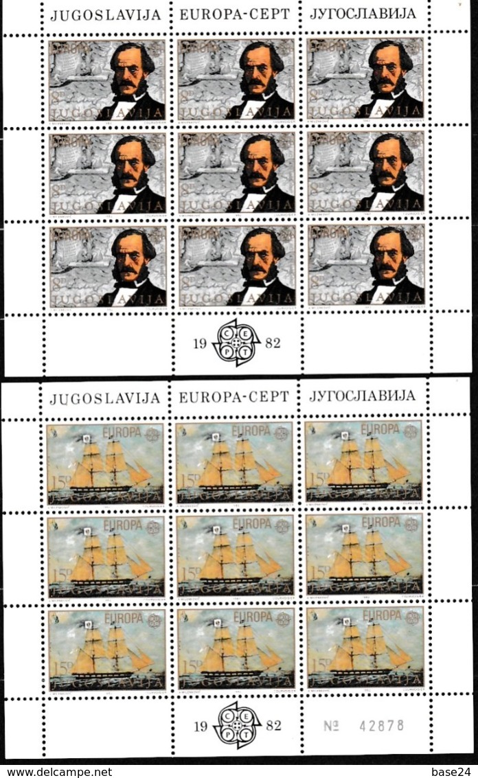 1982 Jugoslavia Yugoslavia EUROPA CEPT EUROPE AVVENIMENTI STORICI 9 Serie Di 2v. Foglietto MNH** Minisheets HISTORICAL - 1982