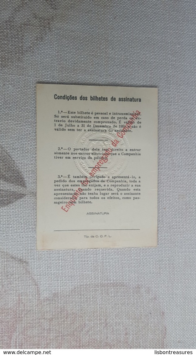 ANTIQUE PORTUGAL SEASON TICKET PASSE CARRIS DE FERRO DE LISBOA 2ª CLASSE 1951 - Europe