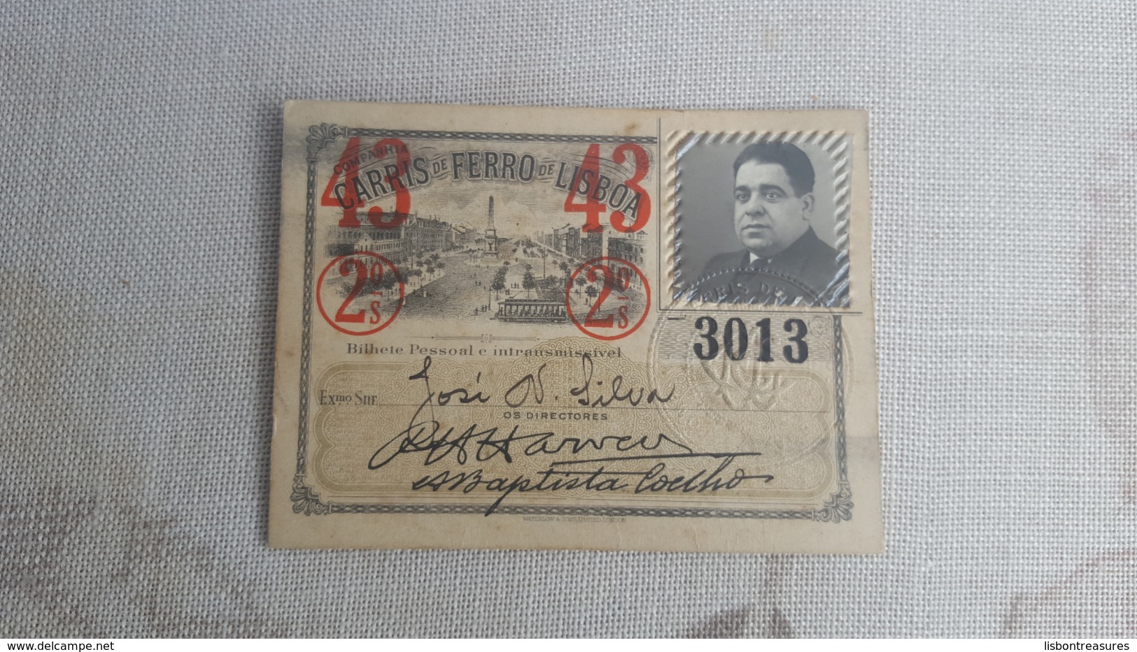 ANTIQUE PORTUGAL SEASON TICKET PASSE CARRIS DE FERRO DE LISBOA 2ª CLASSE 1943 - Europa