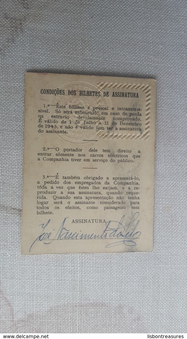 ANTIQUE PORTUGAL SEASON TICKET PASSE CARRIS DE FERRO DE LISBOA 2ª CLASSE 1943 - Europa