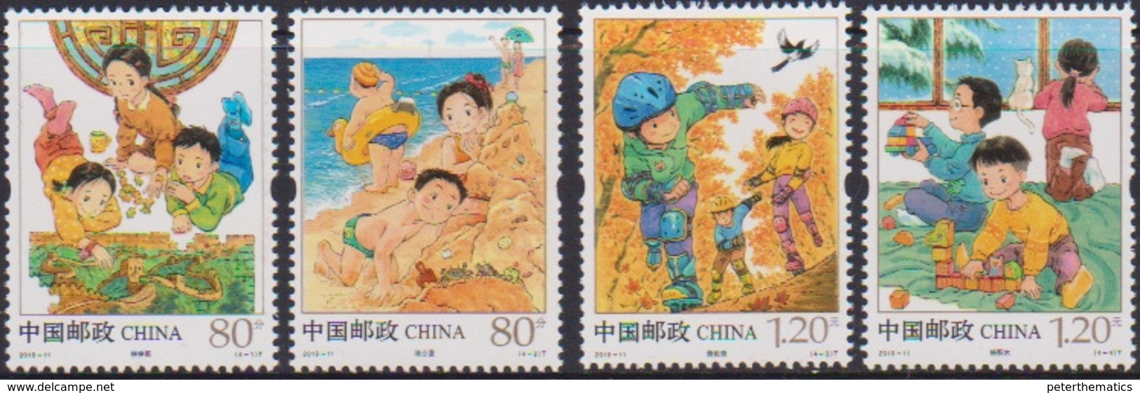 CHINA,  2019,  MNH, CHILDREN'S GAMES, BEACH, BIRDS, CATS, CRABS, TREES, SKATING,4v - Andere & Zonder Classificatie