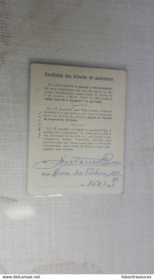 ANTIQUE PORTUGAL SEASON TICKET PASSE CARRIS 1ª CLASSE 1960 - Europa