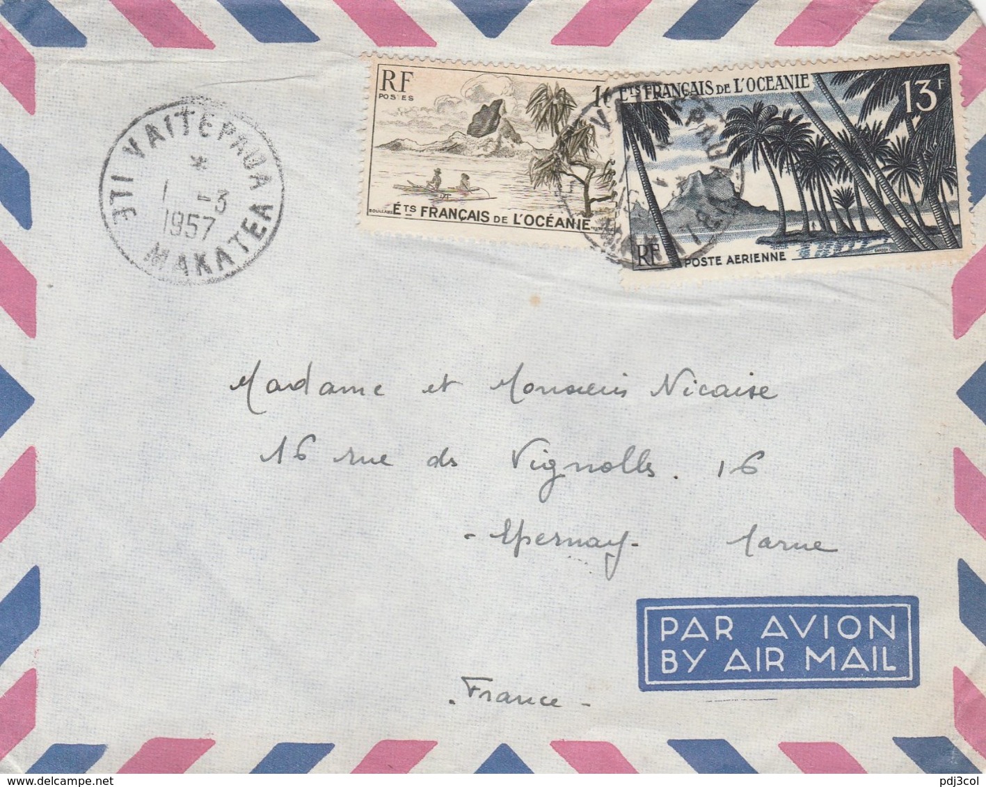 Enveloppe Cachet Ile Vaitepaua - Ets Français De L'Océanie - Poste Aérienne - 1957 - Usados