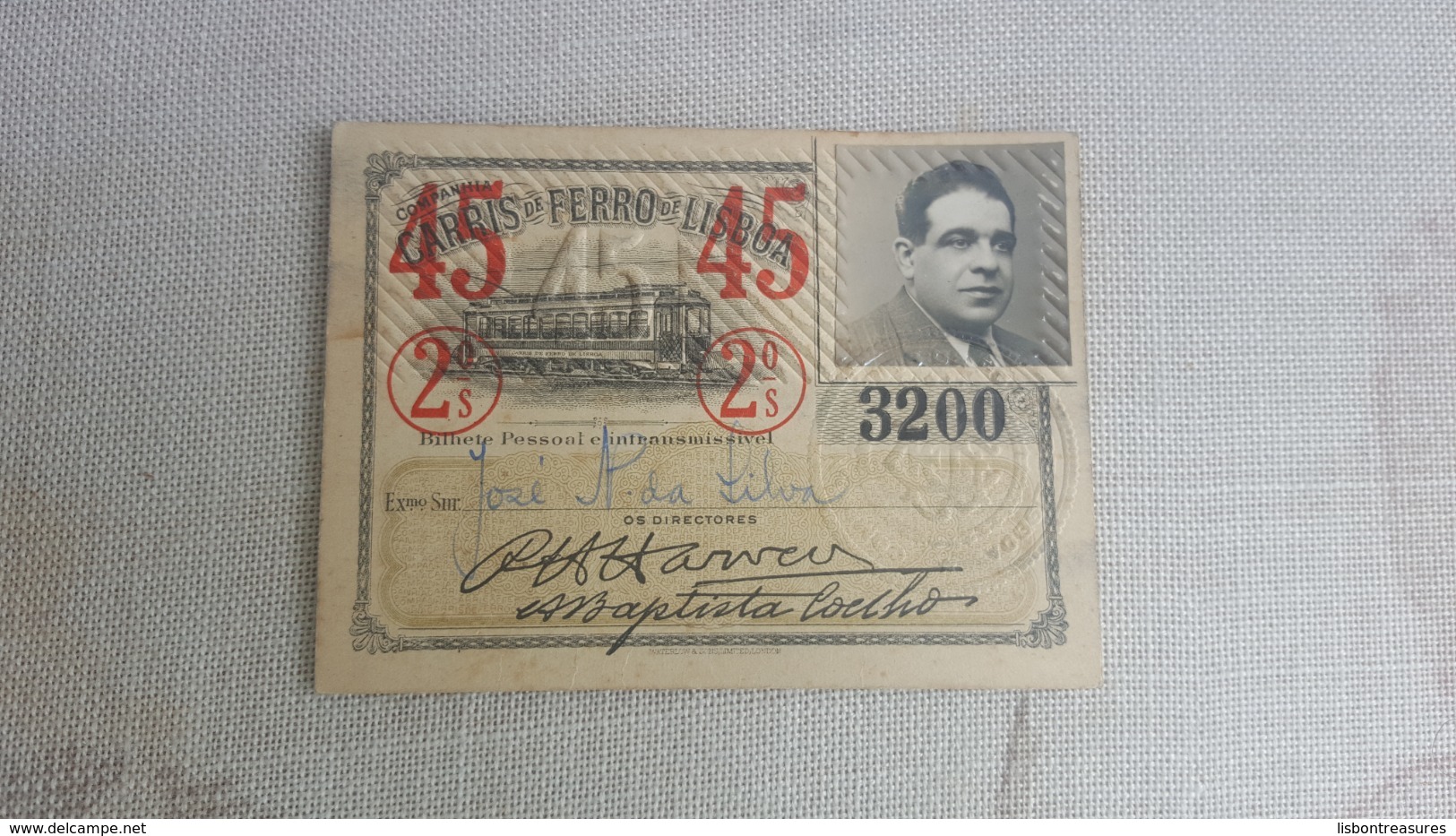 ANTIQUE PORTUGAL SEASON TICKET PASSE CARRIS DE FERRO DE LISBOA 2ª CLASSE 1945 - Europa