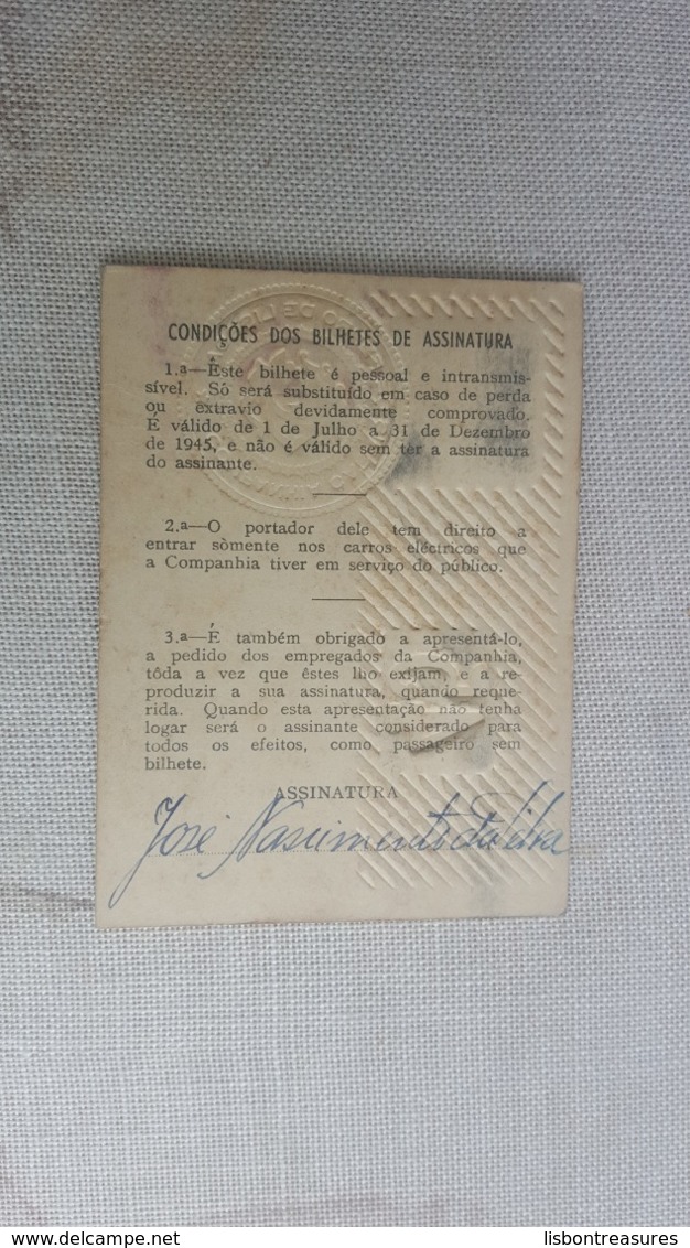 ANTIQUE PORTUGAL SEASON TICKET PASSE CARRIS DE FERRO DE LISBOA 2ª CLASSE 1945 - Europa