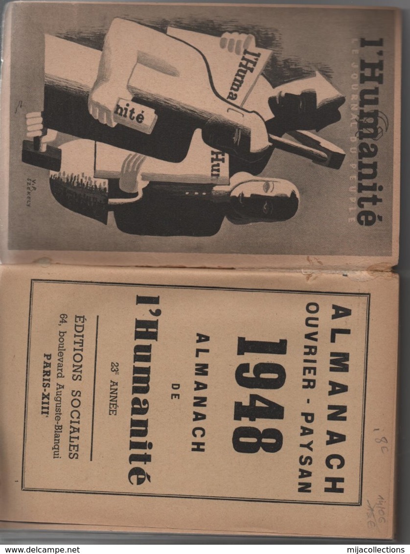 ALMANACH OUVRIER-PAYSAN 1948 Publié Par L'humanité VOIR LES 2 SCANS - Andere & Zonder Classificatie